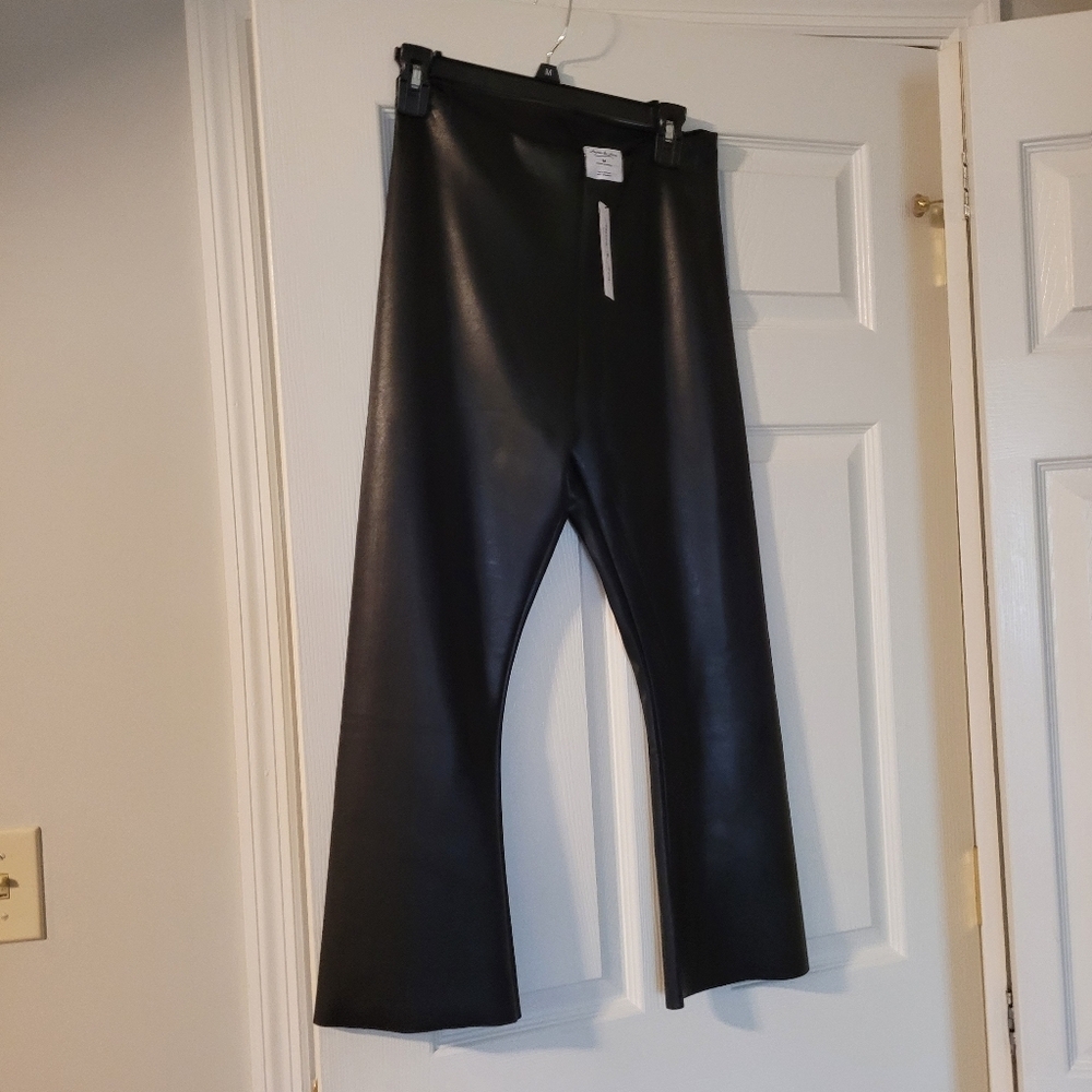NWT- Black Faux Leather Flare Cropped Pants - Picture 2 of 9